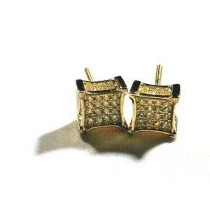 925 Sterling Silver Gold Plated Pave Pierced Earri